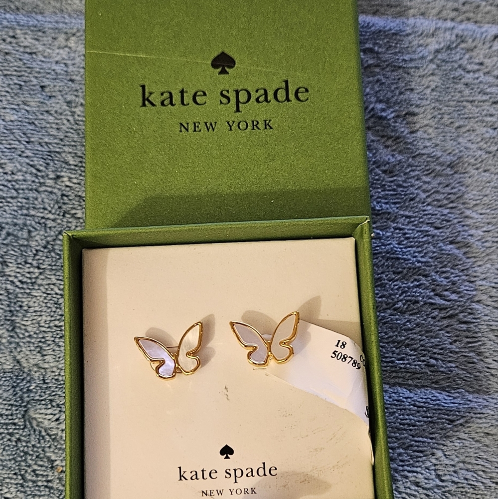 Kate Spade Gold and Cream Butterfly Earrings, NIB
